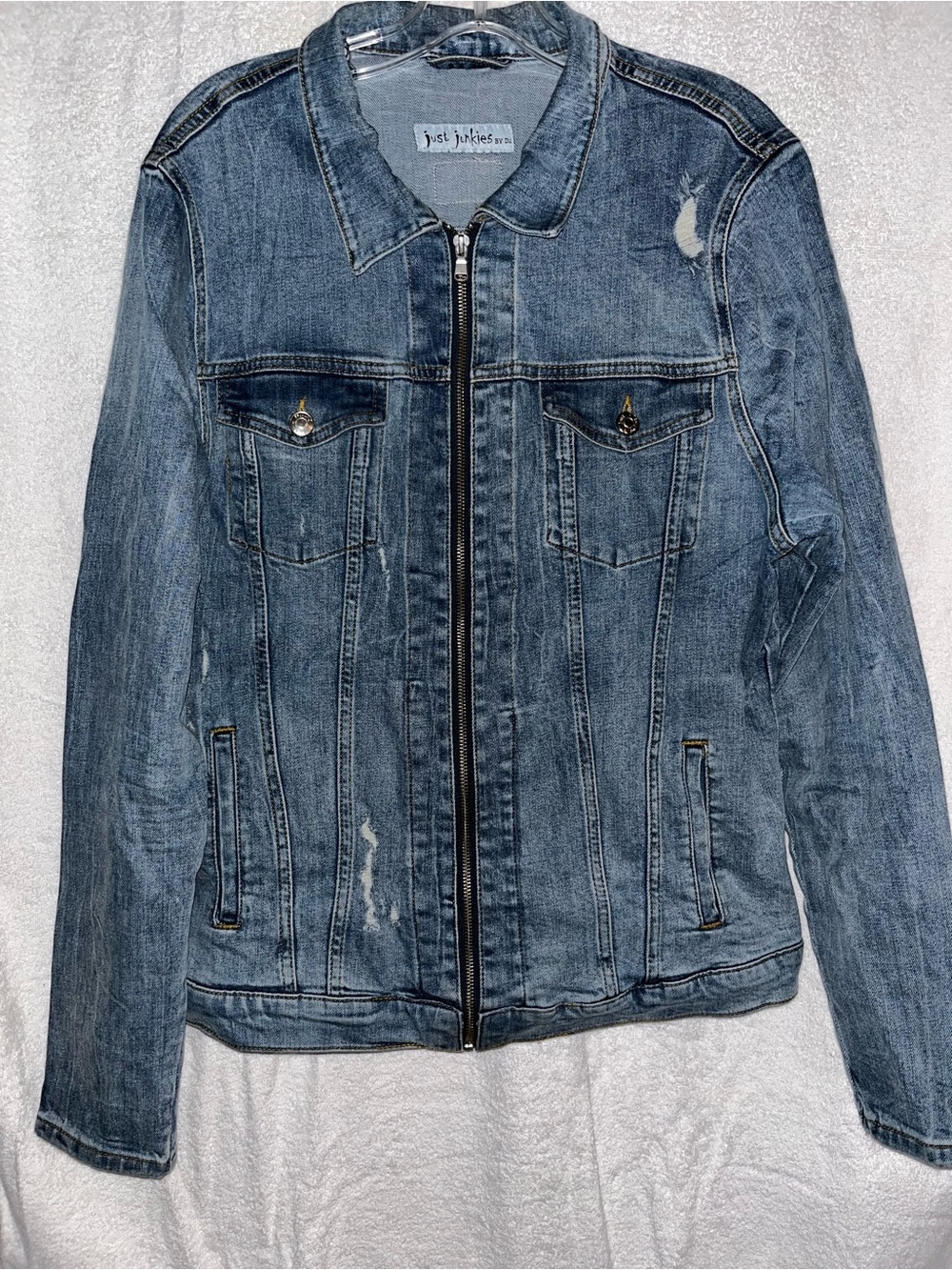 Just Junkies Women's Blue Distressed Denim Jacket XL